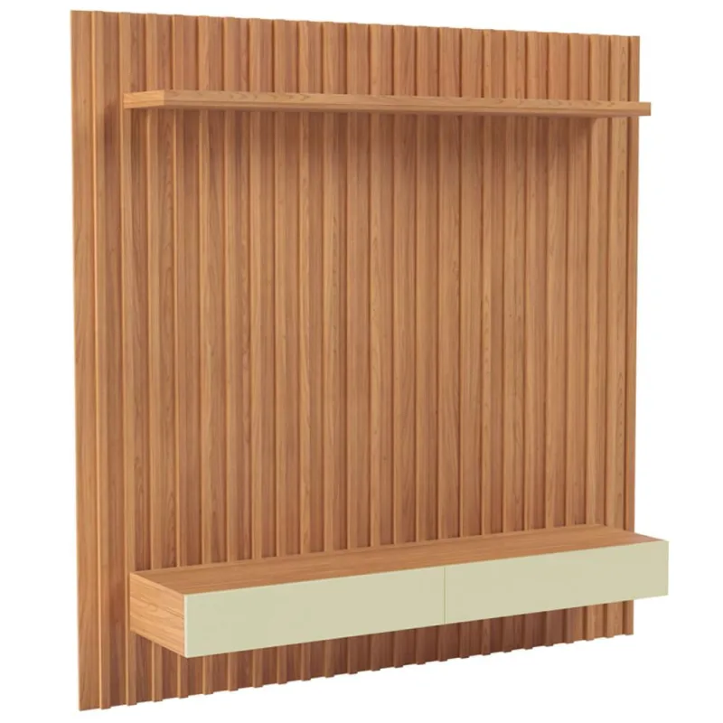 Painel Ripado Para TV 65 Pol 2 Gavetas 183cm Baraka D03 Freijó Off White - Lyam Decor - Lyam Decor