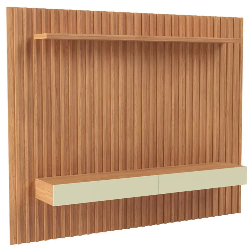 Painel Ripado Para TV 65 Pol 2 Gavetas 223cm Baraka D03 Freijó Off White - Lyam Decor - Lyam Decor - Móveis