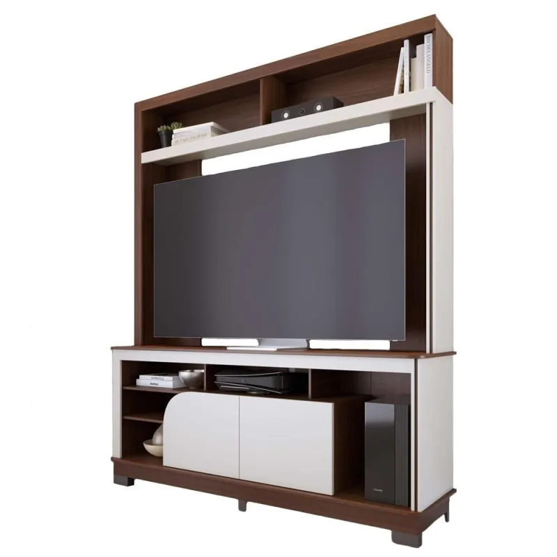 Estante Painel Para TV 65 Pol 160cm Doman C04 Nogueria Real Off White Matte - Lyam Decor - Lyam Decor - Móveis