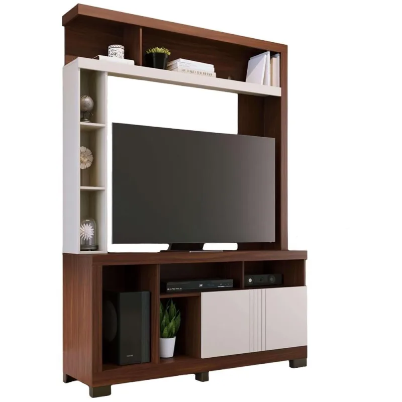 Estante Painel Para TV 50 Pol 136cm Efraim C04 Nogueira Real Off White Matte - Lyam Decor - Lyam Decor - Móveis