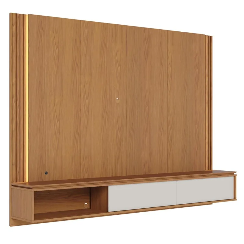 Painel Para TV 75 Pol Bancada Suspensa LED Horebe C04 Freijó Off White Matte - Lyam Decor - Lyam Decor - Móveis
