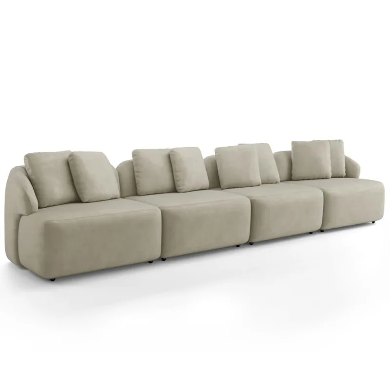 Sofá 4 Lugares Para Sala De Estar Living 314cm Arlo F04 Veludo Bege - Lyam Decor - Lyam Decor - Móveis