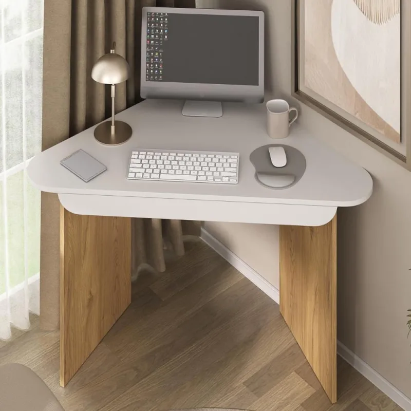 Mesa Escrivaninha de Canto Home Office Trinity A02 Olmo Branco - Lyam Decor - Lyam Decor - Móveis