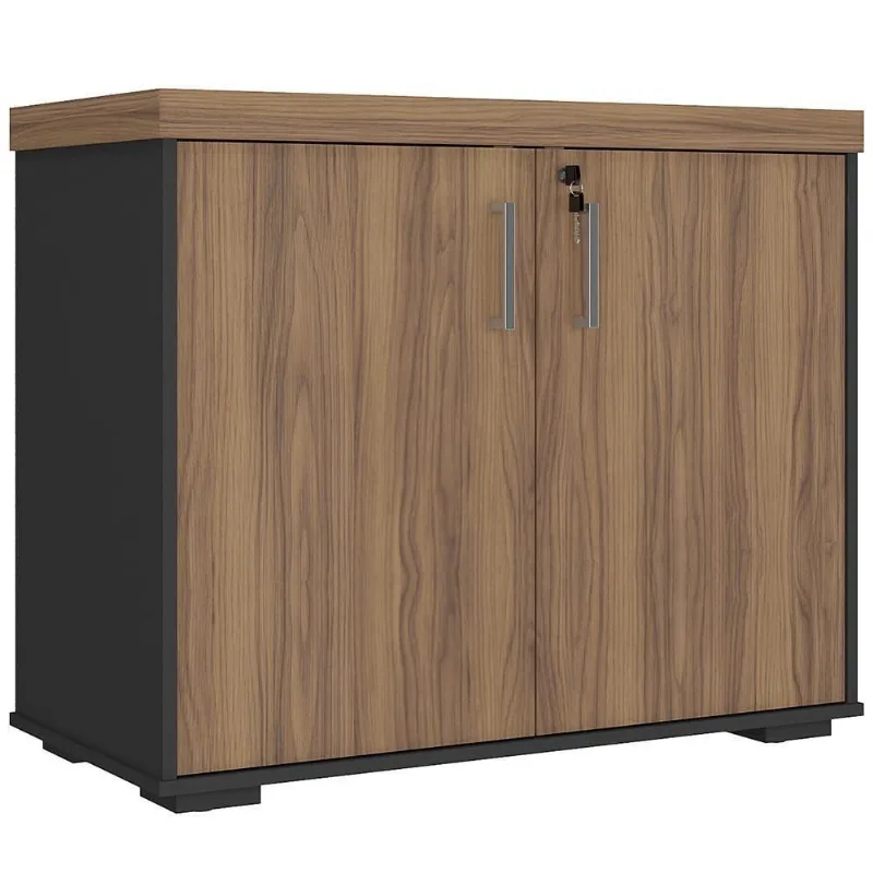 Balcão para Escritório Atria Executiva A02 2 Portas MDP 90CM Nogal Preto - Lyam Decor