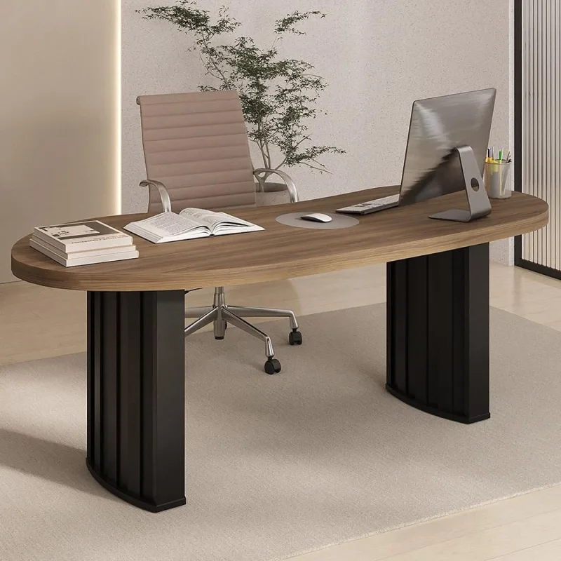 Mesa Para Escritório Orgânica Tamburato 200cm Curves A02 Nogal Preto - Lyam Decor - Lyam Decor
