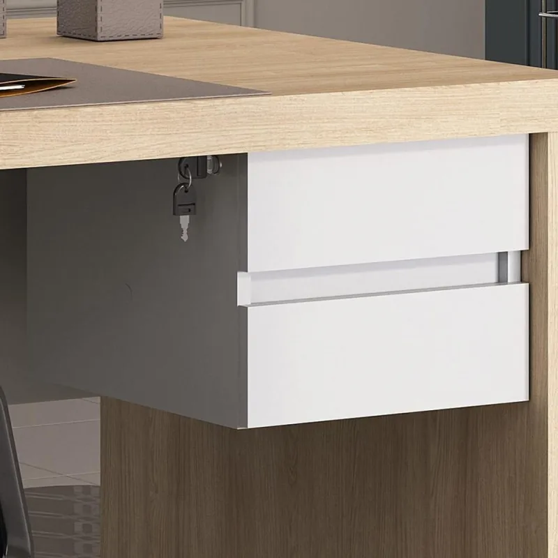 Gaveteiro Suspenso Para Mesa de Escritório 2 Gavetas Com Chave Ryemo A02 Branco - Lyam Decor - Lyam Decor