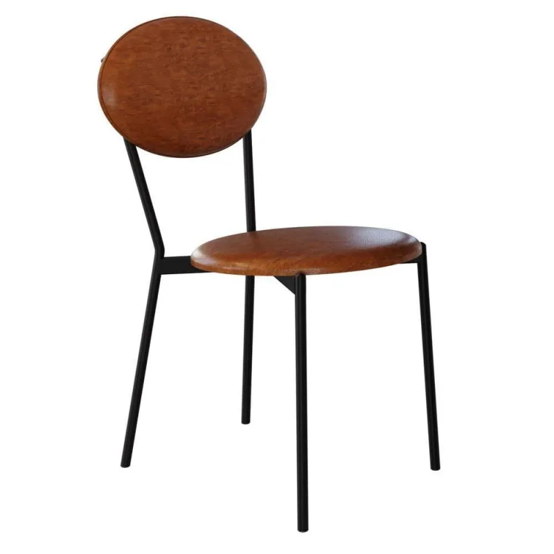 Cadeira Estofada Para Sala De Jantar Azuri Preto C01 Courino Caramelo - Lyam Decor - Lyam Decor