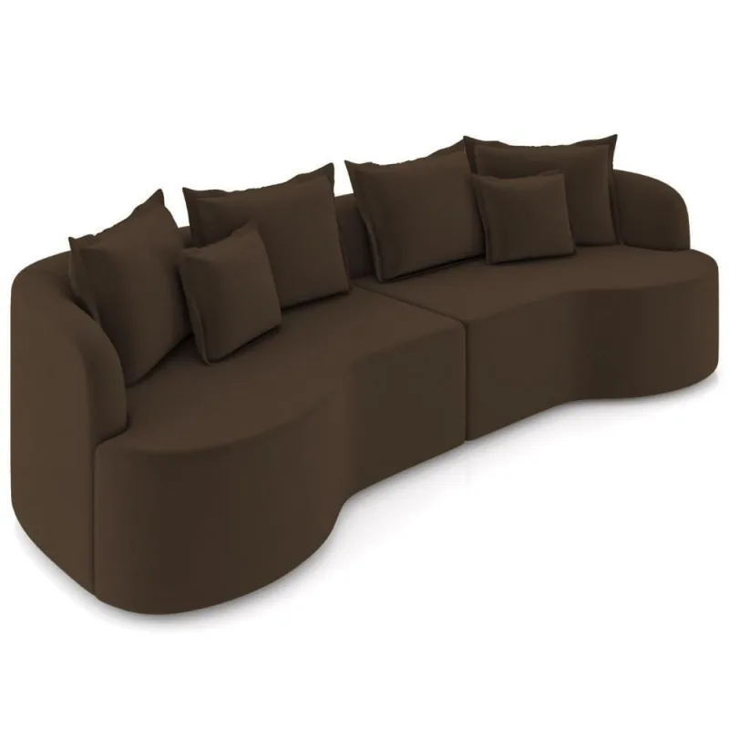 Sofá 3 Lugares Orgânico Sala De Estar Living 250cm Ekos K01 Veludo Marrom - Lyam Decor - Lyam Decor - Agro