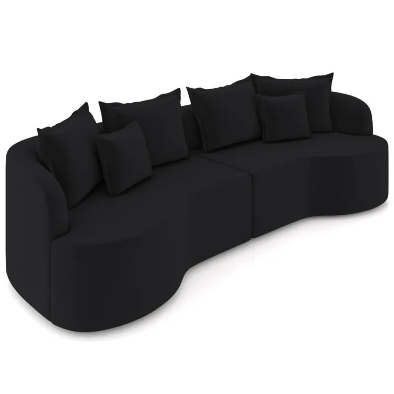 Sofá 3 Lugares Orgânico Sala De Estar Living 230cm Ekos K01 Veludo Preto - Lyam Decor - Lyam Decor - Agro