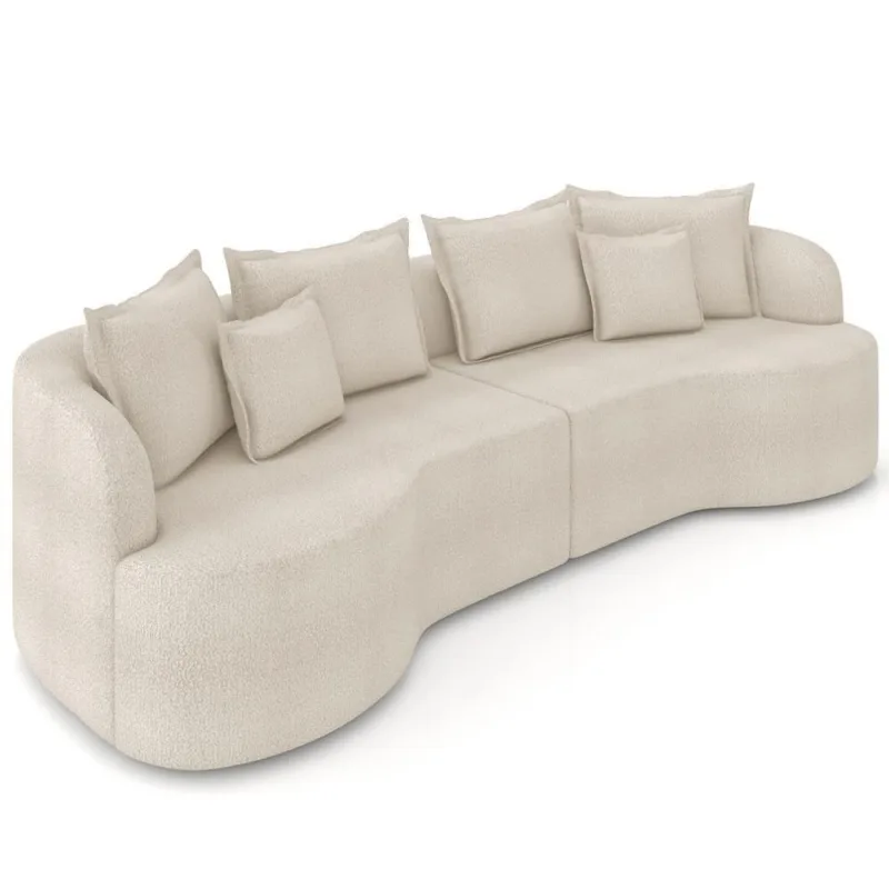Sofá 3 Lugares Orgânico Sala De Estar Living 210cm Ekos K01 Bouclê Creme - Lyam Decor - Lyam Decor - Agro