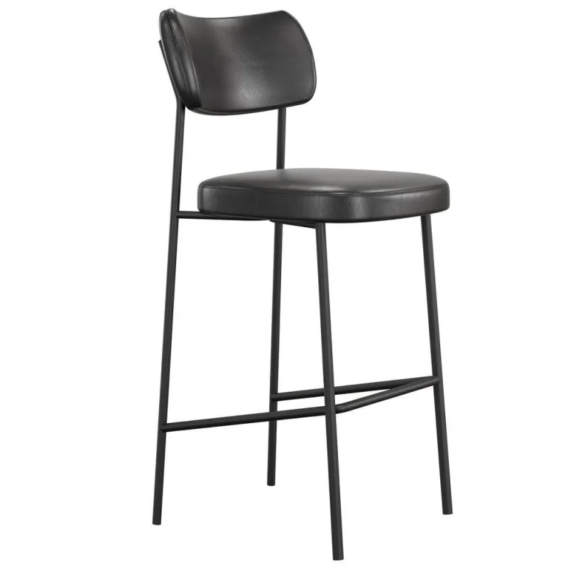 Banqueta Alta Melina L02 Assento Courino Estrutura Aço com Encosto Apoio para Pés Preto - Lyam Decor - Agro