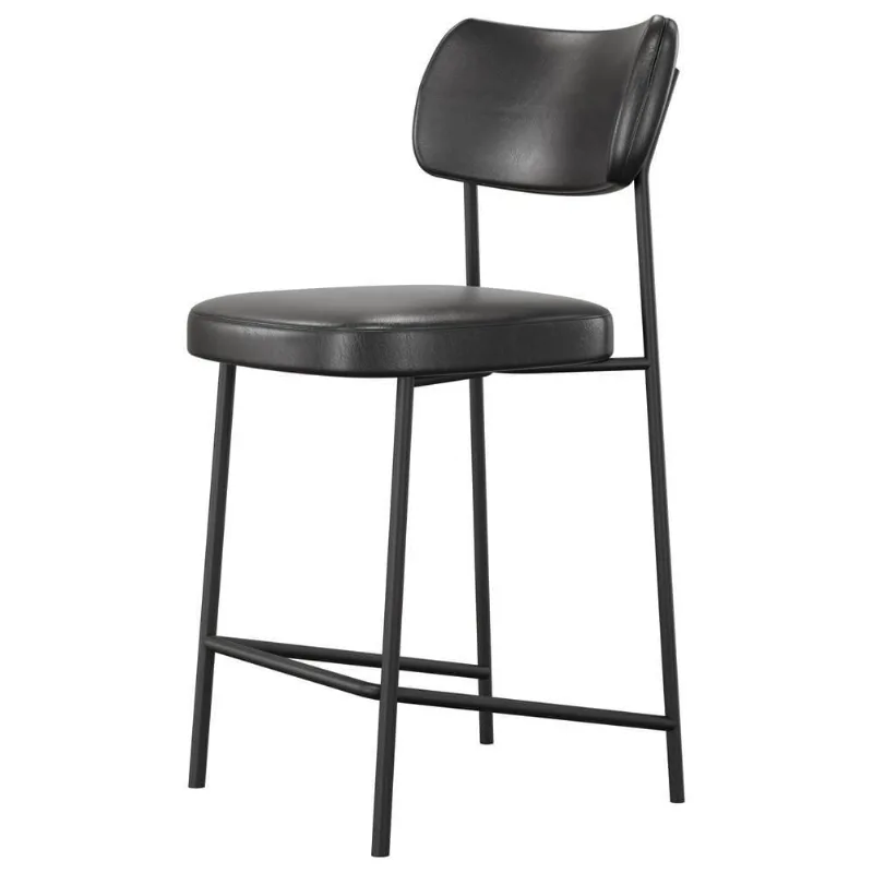 Kit 02 Banquetas Baixa Melina L02 Assento Courino Estrutura Aço com Encosto Fixo Preto - Lyam Decor