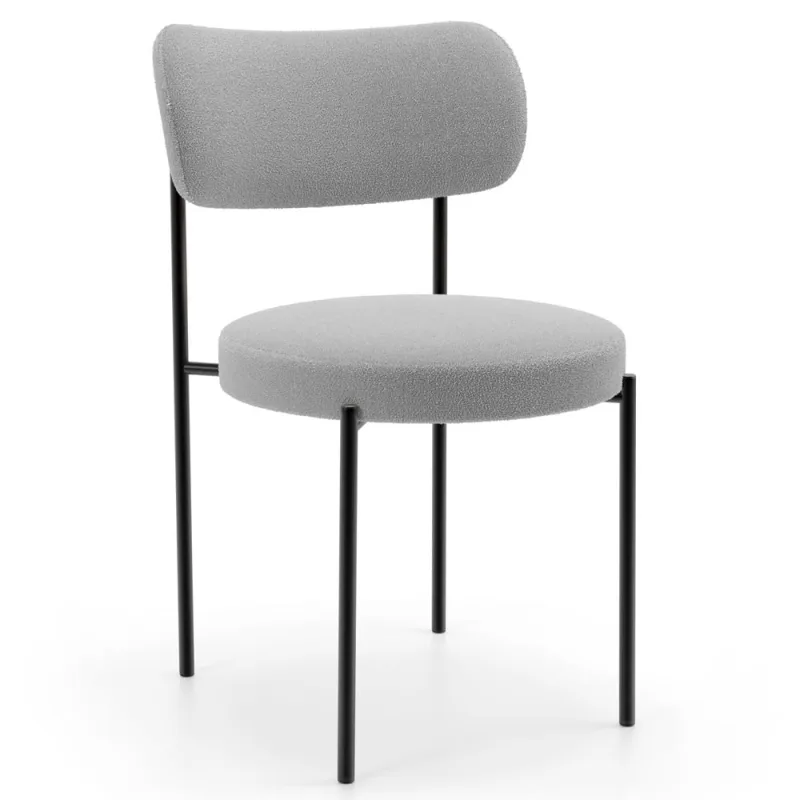 Cadeira Decorativa Estofada Para Sala De Jantar Louise L02 Bouclê Cinza  - Lyam Decor - Lyam Decor - Móveis