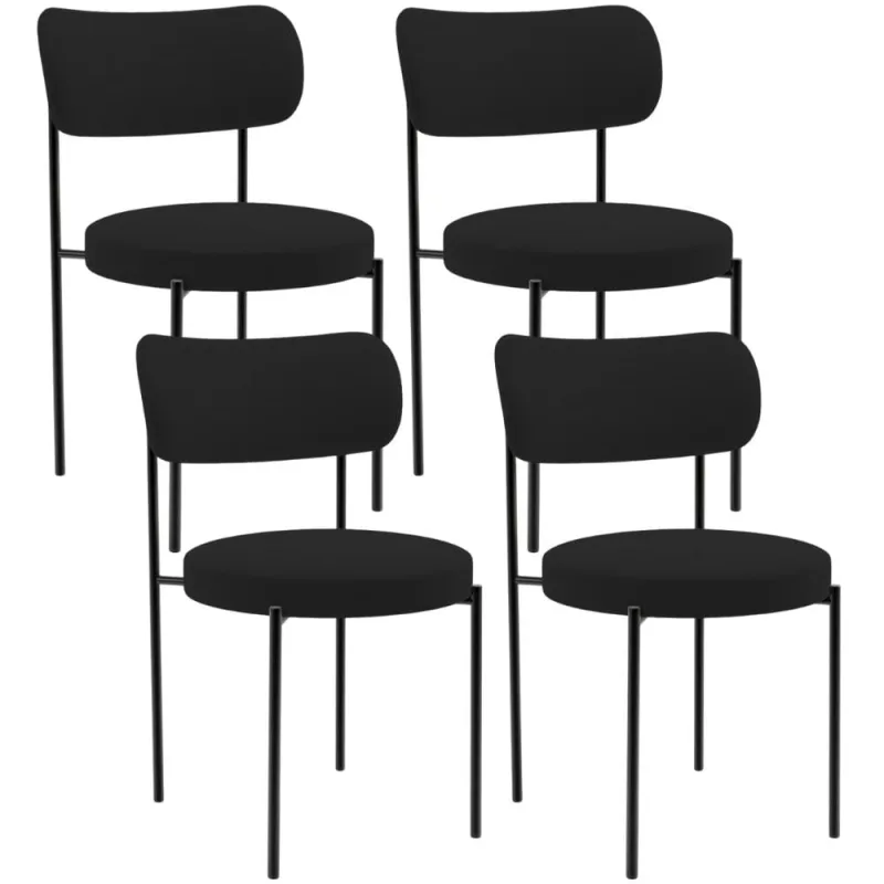 Kit 04 Cadeiras Estofadas Para Sala De Jantar Louise L02 Suede Preto - Lyam Decor - Lyam Decor - Móveis