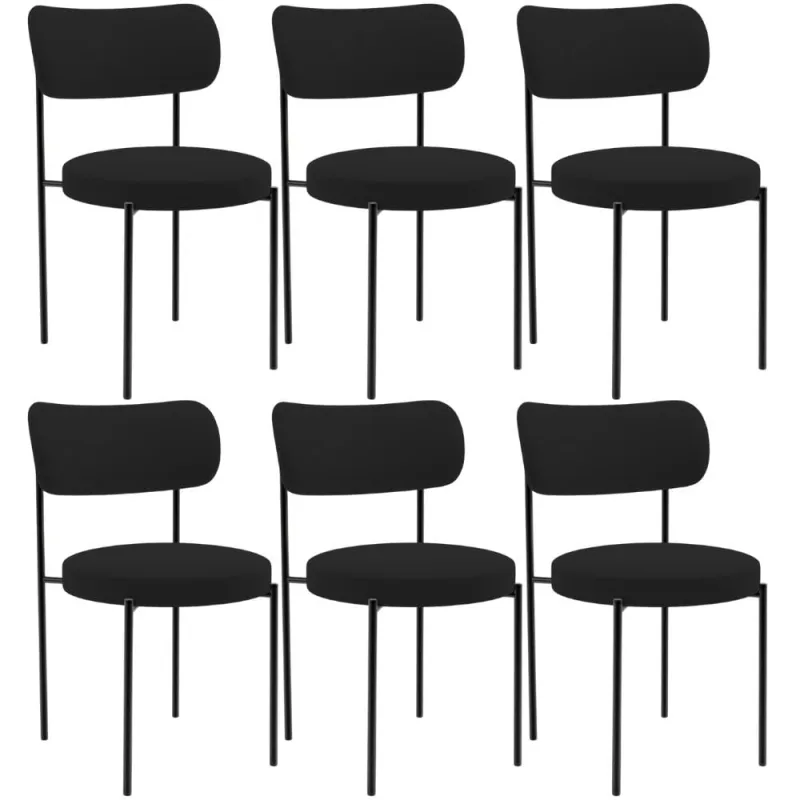 Kit 06 Cadeiras Estofadas Para Sala De Jantar Louise L02 Suede Preto - Lyam Decor - Lyam Decor - Móveis