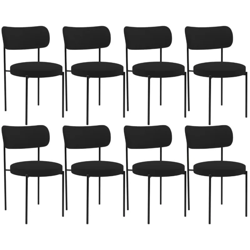Kit 08 Cadeiras Estofadas Para Sala De Jantar Louise L02 Suede Preto - Lyam Decor - Lyam Decor - Móveis