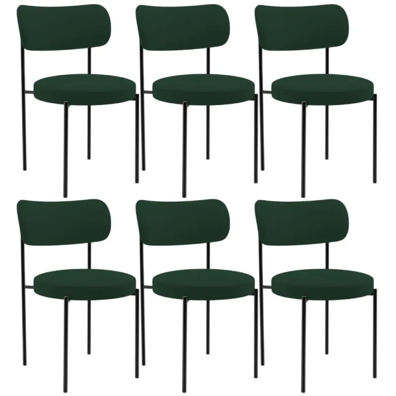 Kit 06 Cadeiras Estofadas Para Sala De Jantar Louise L02 Suede Verde Musgo - Lyam Decor - Lyam Decor - Móveis