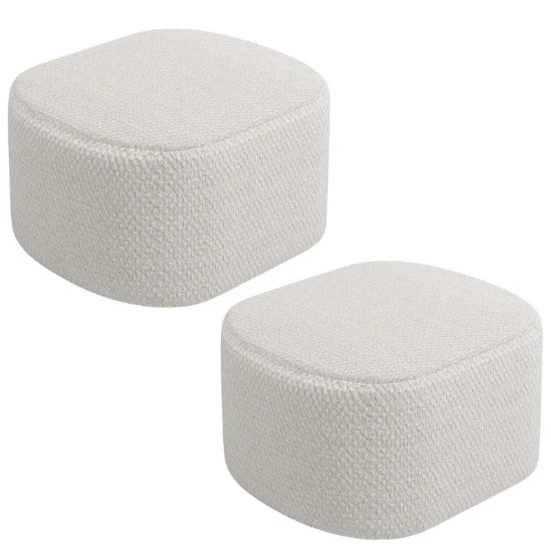 Kit 02 Puffs Decorativos Orgânico para Living Quarto 70cm Doha W01 Bouclê Cru - Lyam Decor