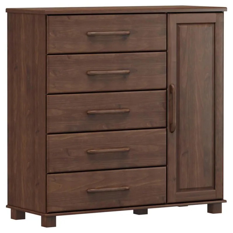 Cômoda Sapateira Para Quarto Closet 5 Gavetas 1 Porta Zahav F06 Café - Lyam Decor - Lyam Decor - Móveis