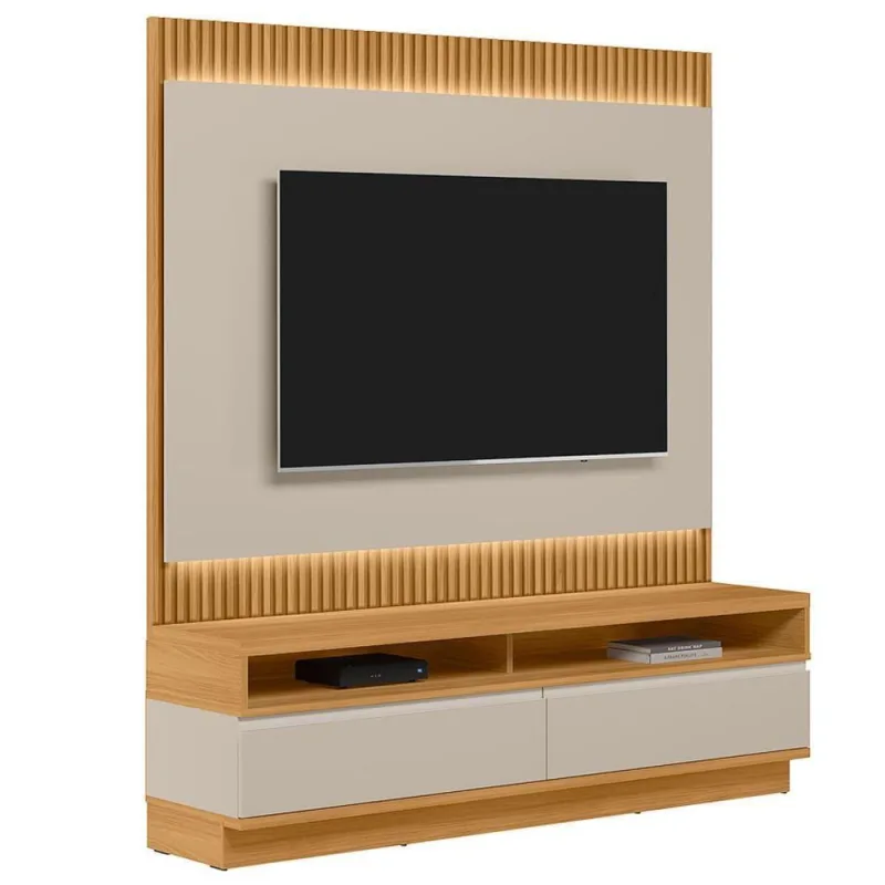 Rack Para Sala Com Painel Para Tv 70 Pol Led 180cm Spencer L05 Tauari Off White Fosco - Lyam Decor - Lyam Decor - Móveis
