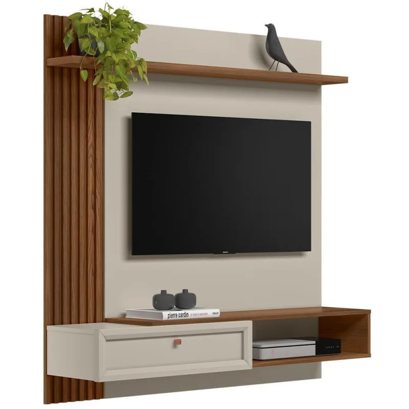 Painel Para Tv 55 Pol Com Bancada Suspensa Sollare L05 Freijó Off White - Lyam Decor - Lyam Decor