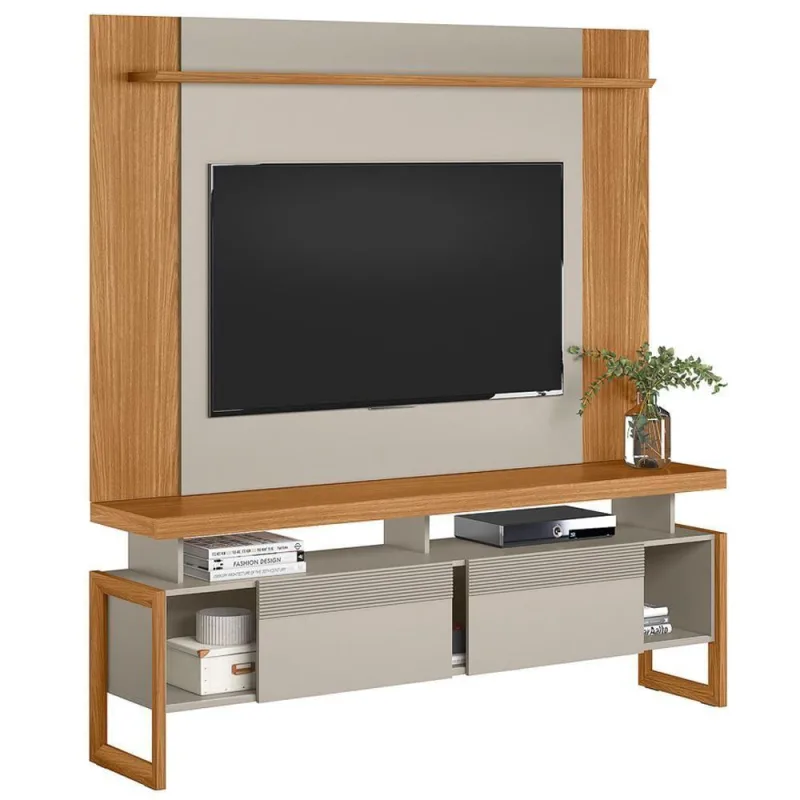 Rack Para Sala Com Painel Para Tv 55 Pol Esmirna L05 Nature Off White - Lyam Decor - Lyam Decor