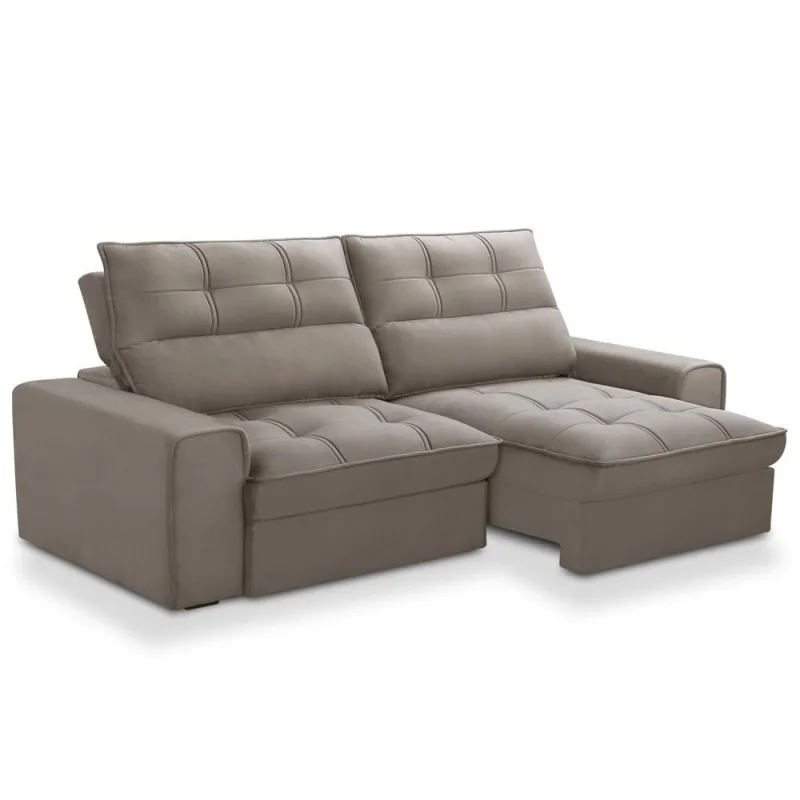 Sofá Retrátil Reclinável Para Sala 3 Lugares 230cm Albane F04 Veludo Marrom Claro - Lyam Decor - Lyam Decor