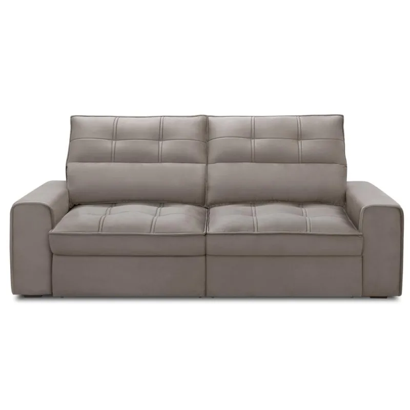 Sofá Retrátil Reclinável Para Sala 3 Lugares 250cm Albane F04 Veludo Marrom Claro - Lyam Decor - Lyam Decor