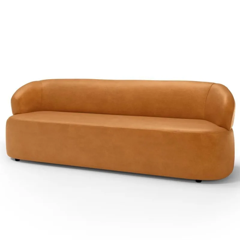 Sofá 3 Lugares Orgânico Sala De Estar Living 205cm Carmen F04 Couríssimo Whisky - Lyam Decor - Lyam Decor