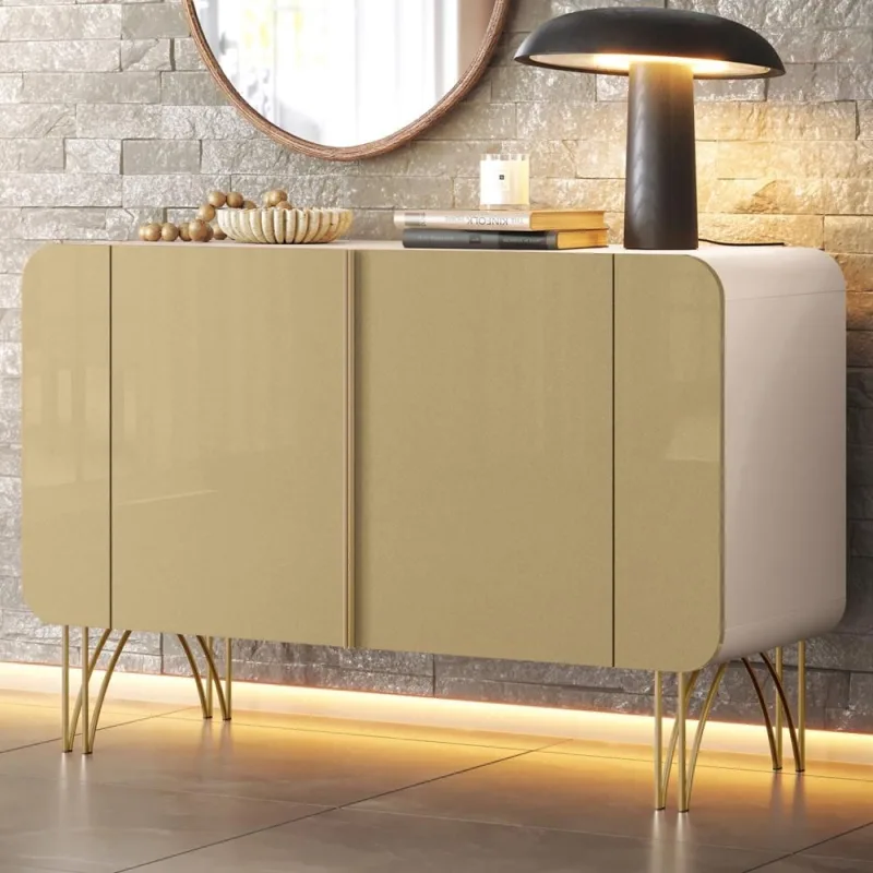 Aparador Buffet Para Sala de Jantar 2 Portas Orgânico Pozzi B01 Off White Champgne - Lyam Decor