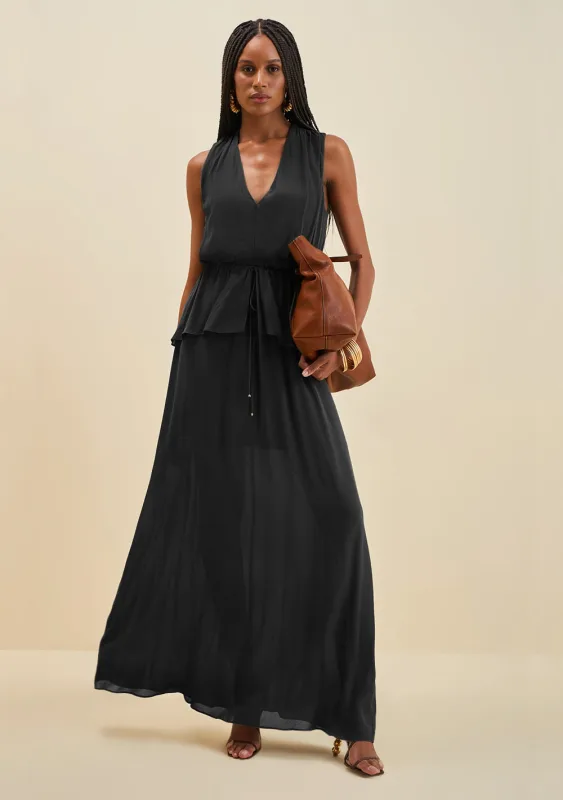 Vestido Morena Rosa Solto Decote V Sem Manga Longo Preto - Morena Rosa
