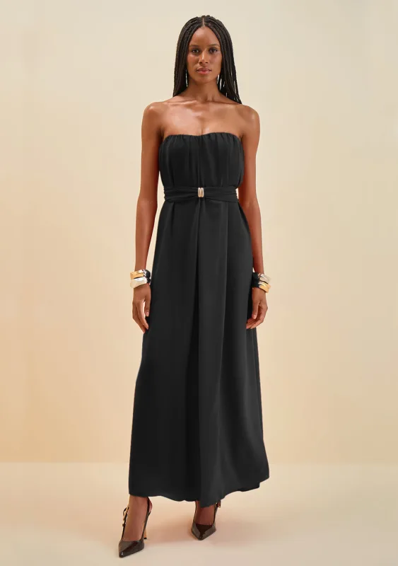 Vestido Morena Rosa Solto Decote Reto Com Alça Longo Preto - Morena Rosa