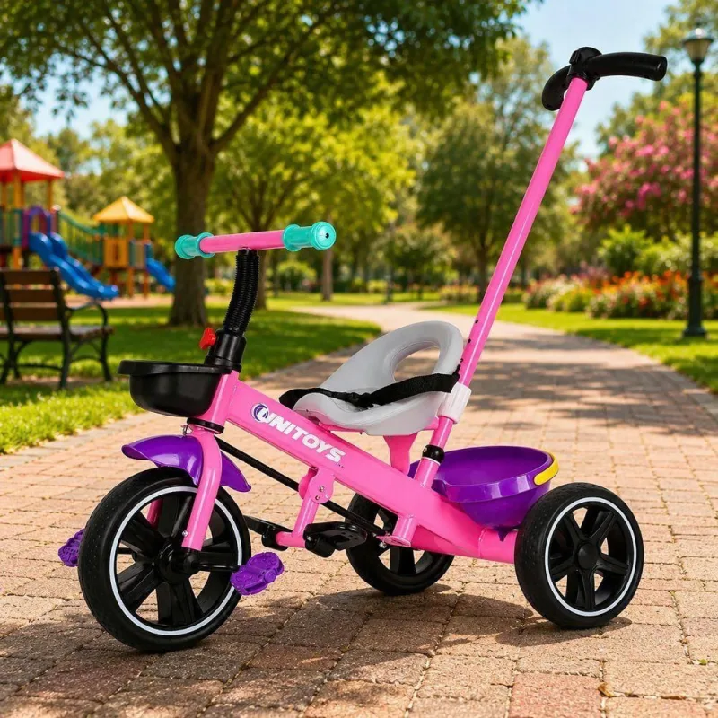 Triciclo Infantil com Cadeirinha e Empurrador Rosa com Cinto de Segurança 25KG - OUTRAS