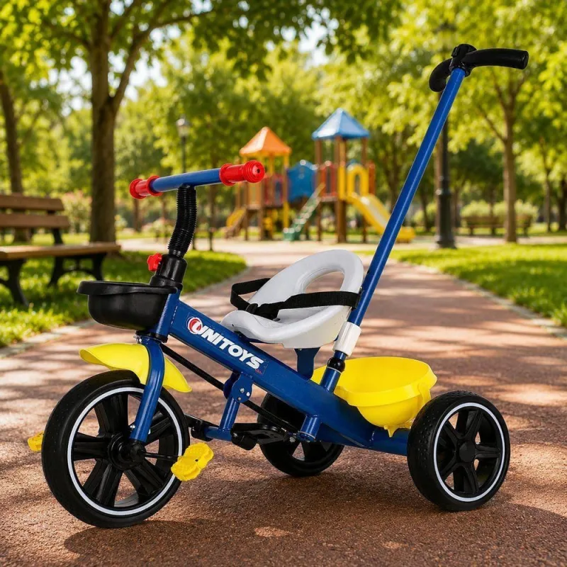 Triciclo Infantil com Cadeirinha e Empurrador com Cinto de Segurança Azul Unitoys - Unitoys