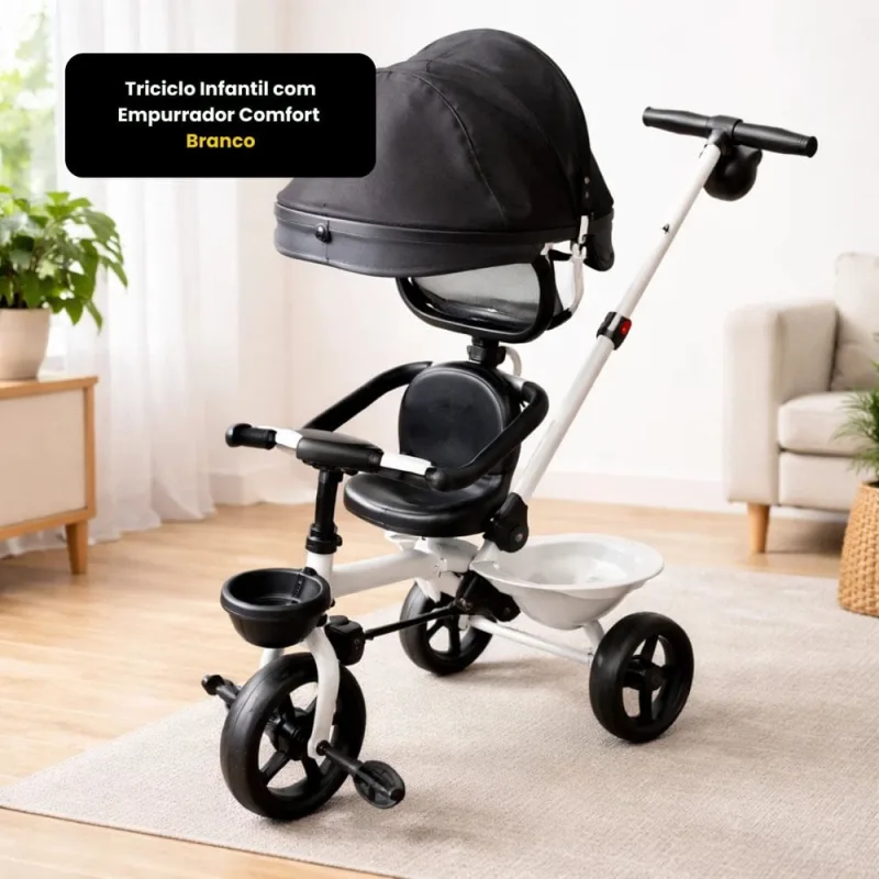 Triciclo Infantil com Empurrador Comfort Branco - Genérica