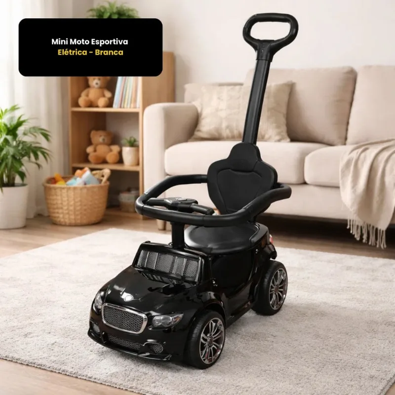 Carrinho Elétrico Infantil com Empurrador - Preto - Genérica - Brinquedos