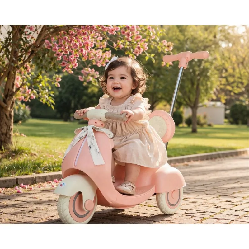 Moto Elétrica Infantil 6V com Empurrador Rosa