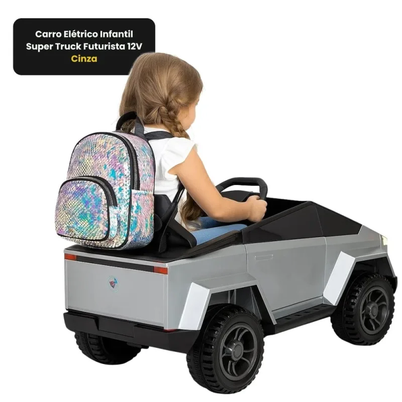 Carro Elétrico Infantil Super Truck Futurista 12V - Cinza - Genérica - Brinquedos
