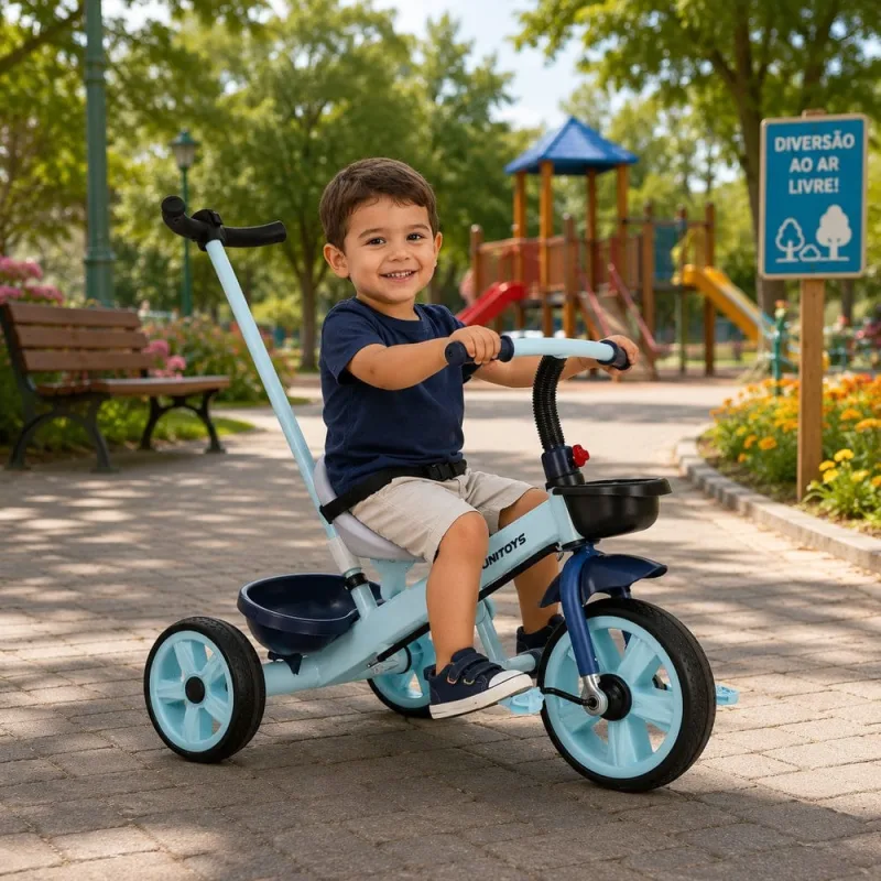 Triciclo Infantil com Empurrador e Pedal- Azul - Genérica - Brinquedos