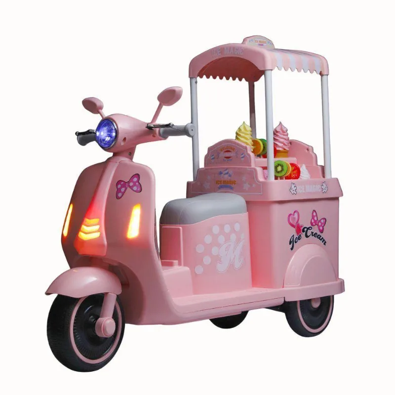 Moto Elétrica Infantil Sorveteria Com Som E Led Rosa Unitoys 12v 380w