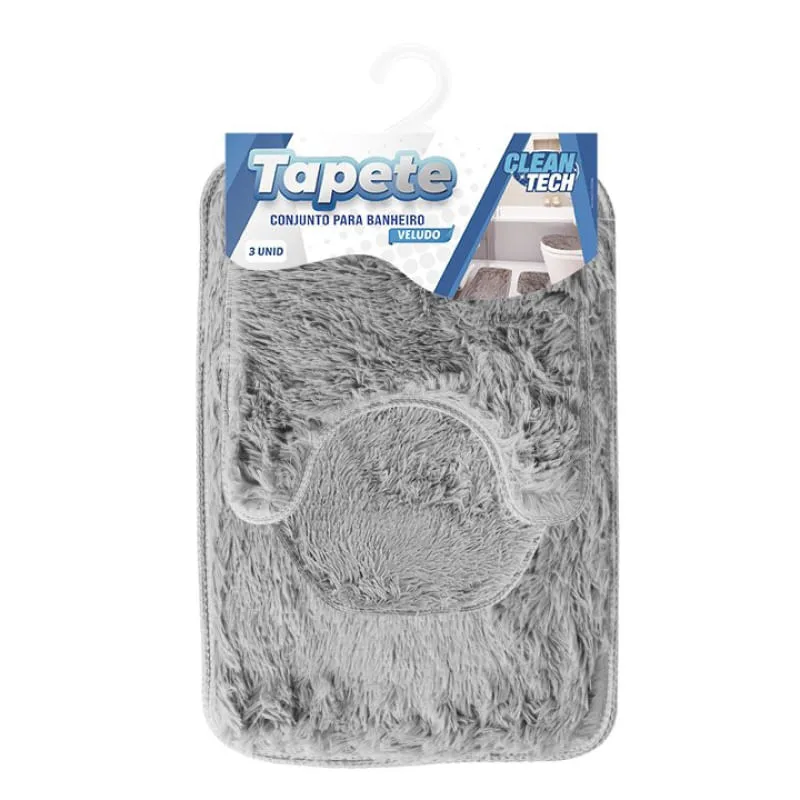 Jogo 3 Peças Tapete para Banheiro Veludo - CLEAN TECH