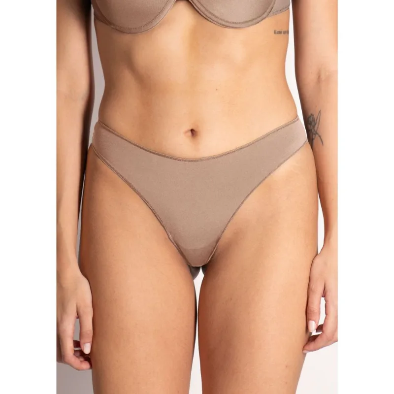 Calcinha Tanga Fio Duplo Em Microfibra CoM Fio Lycra Cotidien BEIGE FONCÉ EG