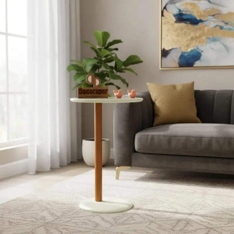 Mesa de Apoio Lateral Monopé Redonda MDF Aço 35CM Branco Decoraper - Decoraper - Agro