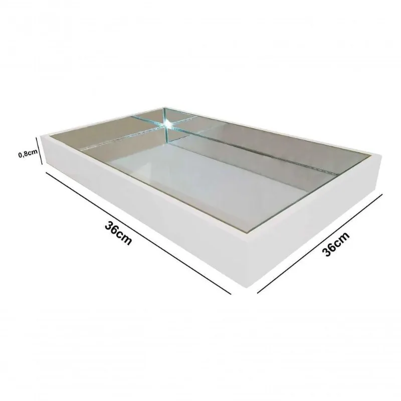 Bandeja Espelhada Laqueada Com Espelho Fixo Branco Decoraper 38cm