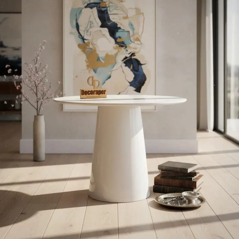 Mesa de Canto Cone Laqueado Redondo Vidro MDF 60CM Decoraper - Decoraper