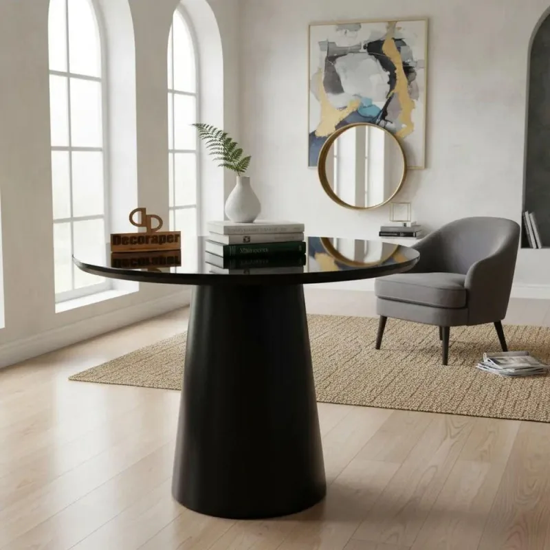 Mesa de Canto Cone Laqueado Redondo Vidro MDF 60CM Preto Decoraper - Decoraper - Agro
