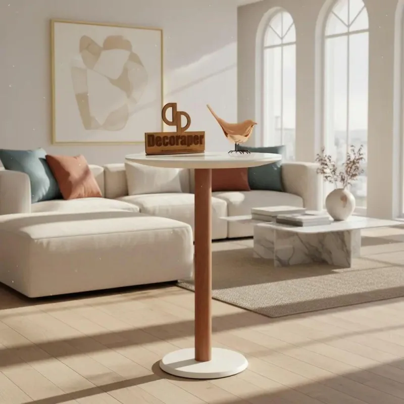 Mesa de Canto Monopé Redondo Vidro MDF Madeira 45CM Branco Decoraper - Decoraper - Agro