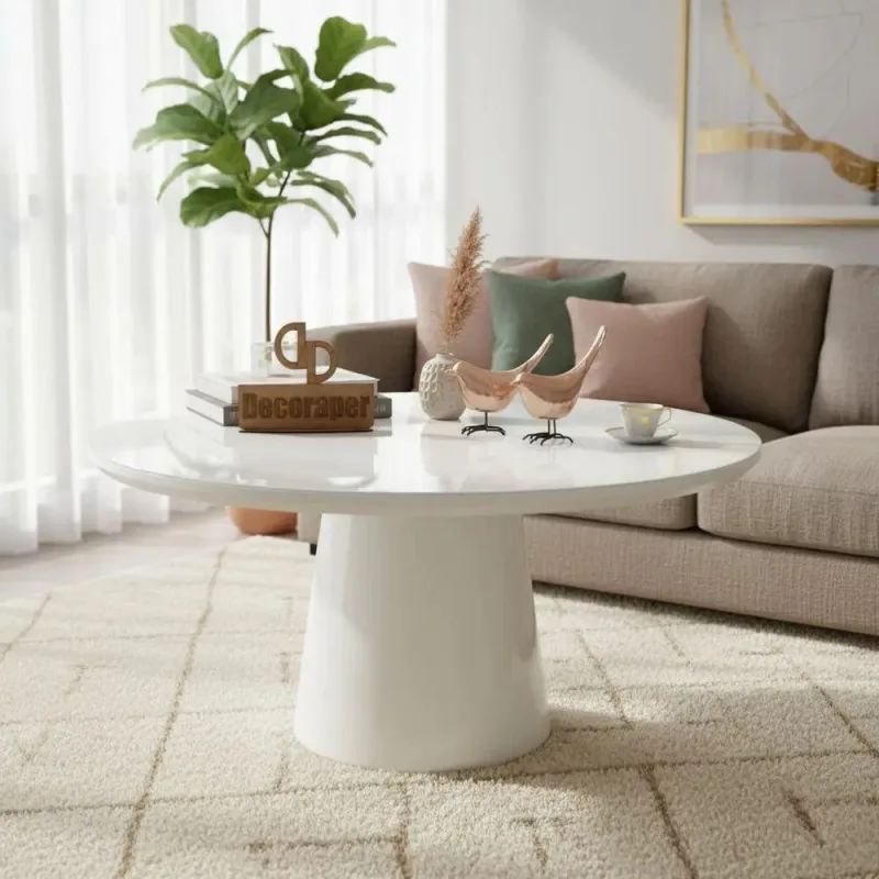 Mesa de Centro Base Cone Laqueada Redondo MDF Madeira 70CM Branco - Decoraper - Agro