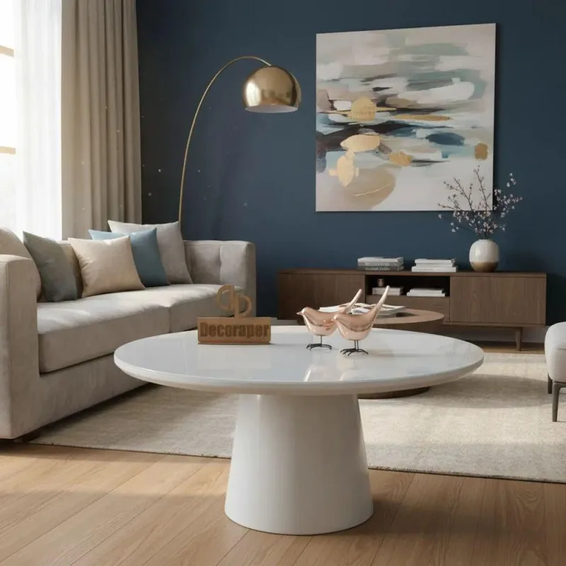 Mesa de Centro Base Cone Laqueada Redondo Vidro MDF 70CM Decoraper - Decoraper