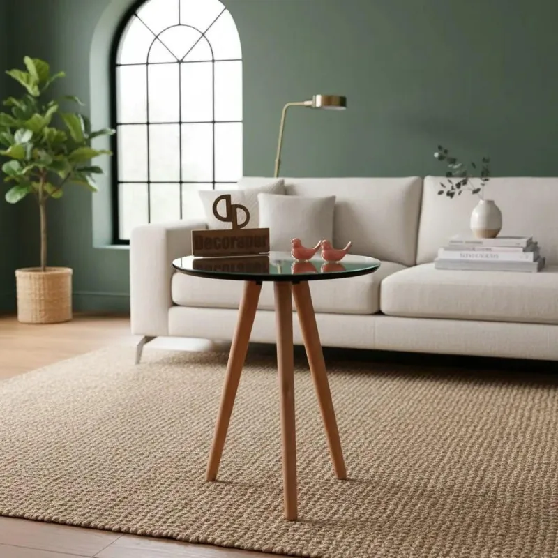 Mesa de Canto Redondo MDF Madeira Maciça 60CM Amadeirado Decoraper - Decoraper - Agro
